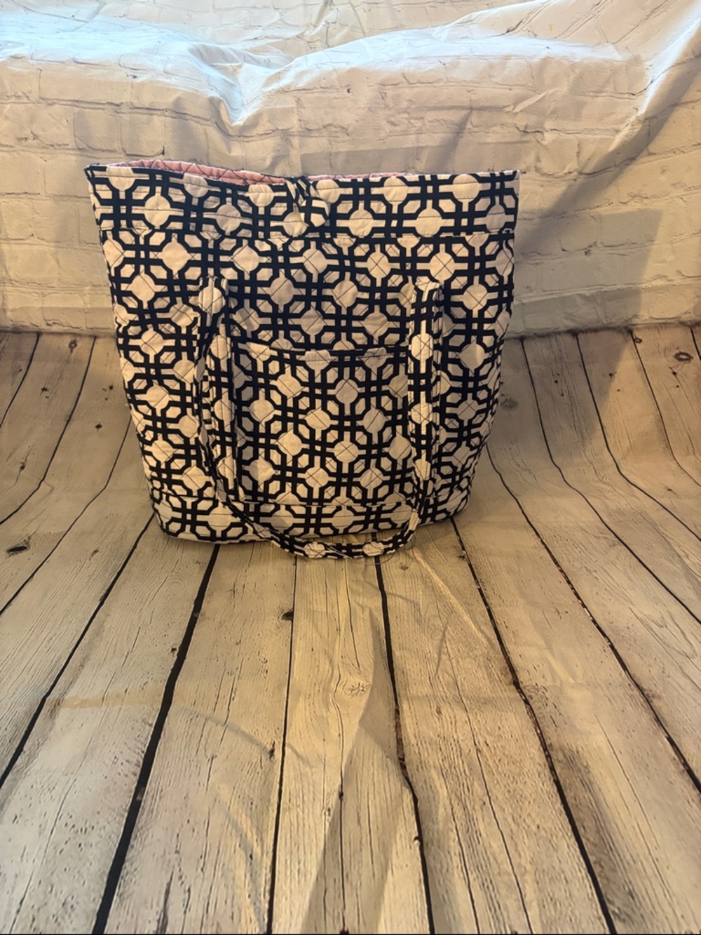 Charming Charlie Black and White Geometric Canvas Tote